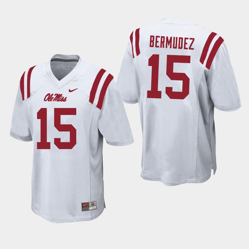 Men #15 Derek Bermudez Ole Miss Rebels College Football Jerseys Sale-White